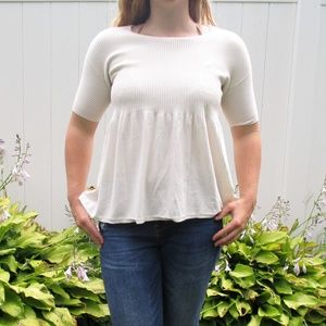 SOLD White/Light Pink Ribbed Baby-Doll Top